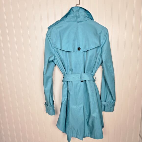 Women's Michael Kors Trench Coat Raincoat Turquoise Medium - Picture 3 of 16
